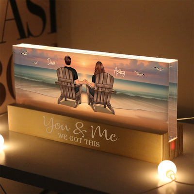 Eternal Sunset Beach Couple Personalized Acrylic LED Night Light, Heartfelt Anniversary Gift For Girlfriend, For Wife
