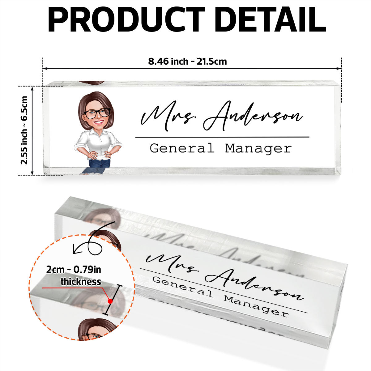 Caricature Woman Man Office Personalized Acrylic Desk Name Plate, Office Desk Decor, Gift For Colleagues, Coworkers