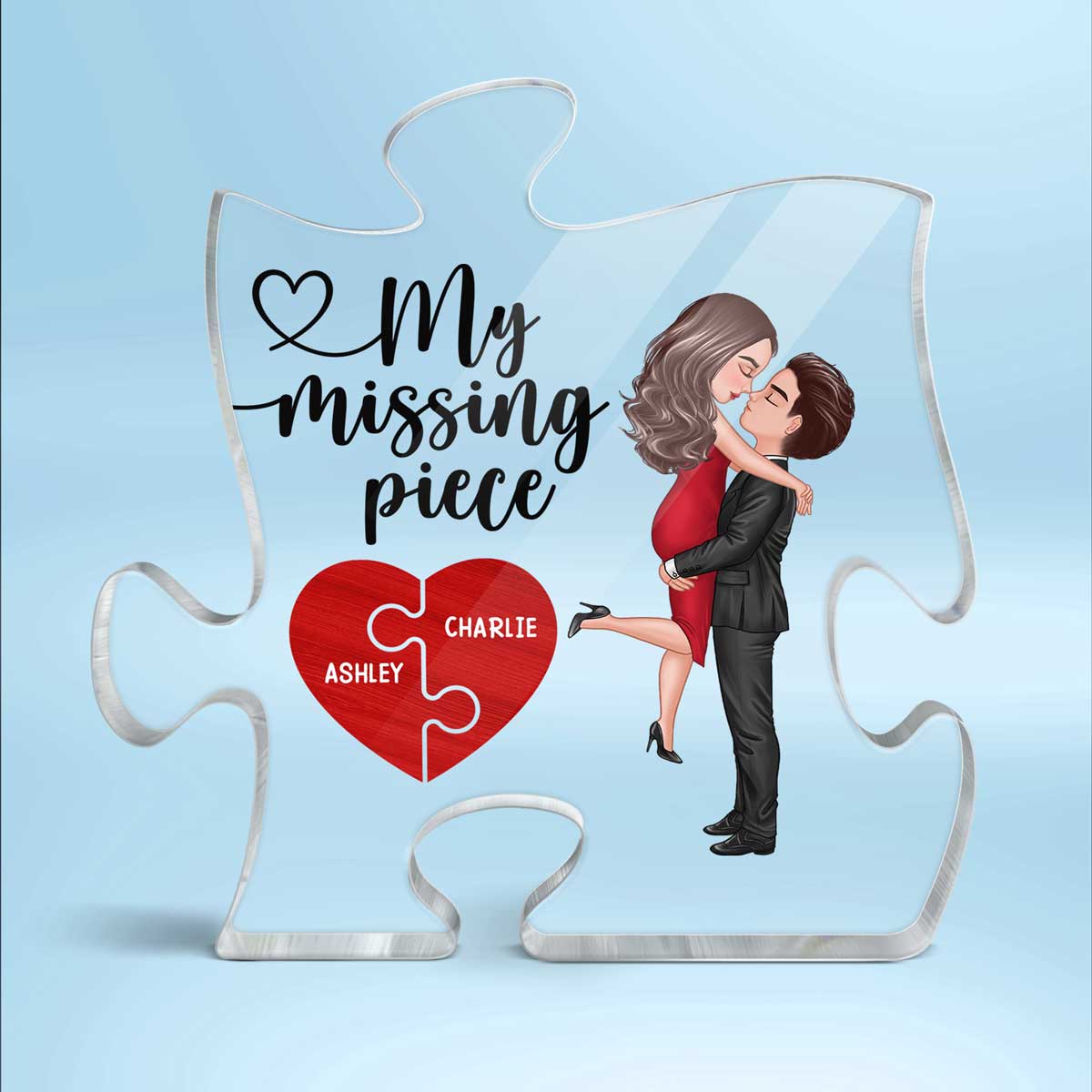 My Missing Piece Couple Hugging Kissing Valentine‘s Day Gift Personalized Puzzle Shaped Acrylic Plaque