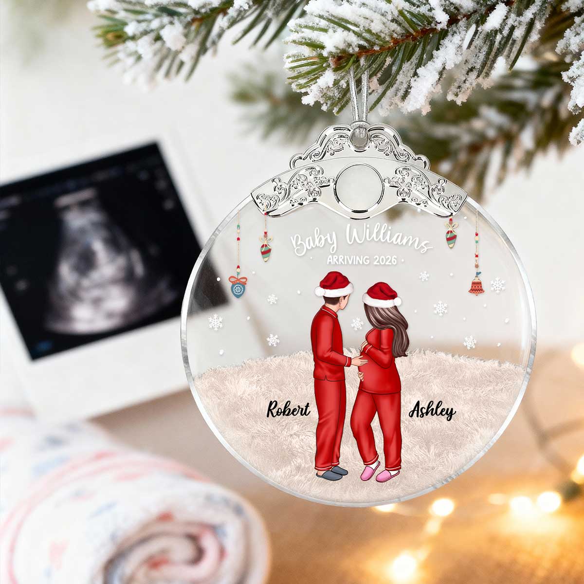 Expecting Parents Christmas Pregnancy - Personalized Glass Ornament With Silver Cap