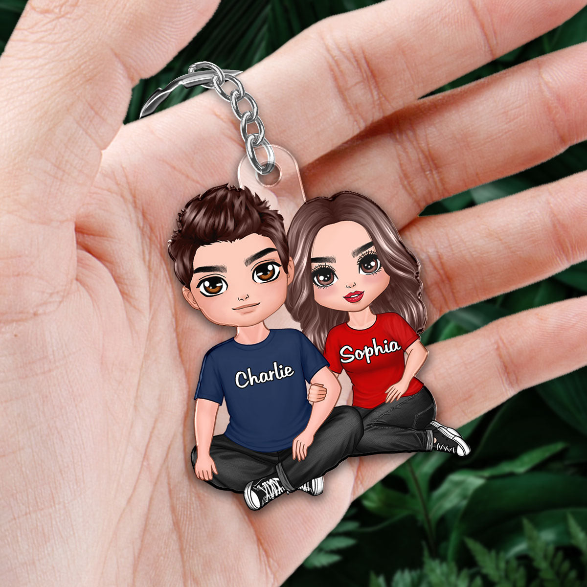 Doll Couple Sitting Hugging Gift For Him For Her Personalized Acrylic Keychain