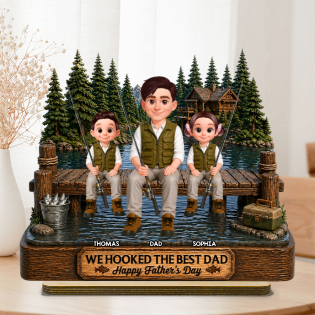 Fishing We Hooked The Best Dad - Personalized 2-Layered Wooden Plaque - Father's Day Gift For Fishing Dad, Fishing Lovers