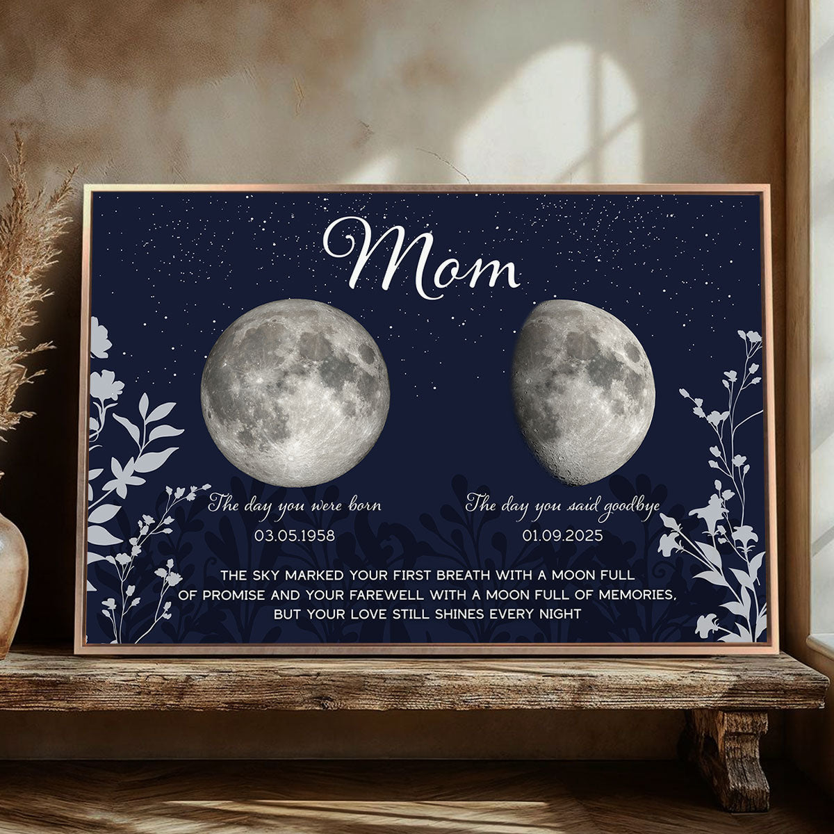 Lost Loved One Moon Phase Art Deep Blue Theme Memorial Keepsake Personalized Poster