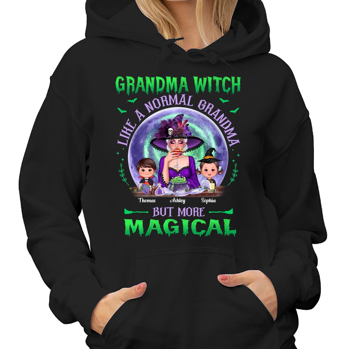 Halloween Grandma Mom Kids Green Purple Moon Personalized Shirt
