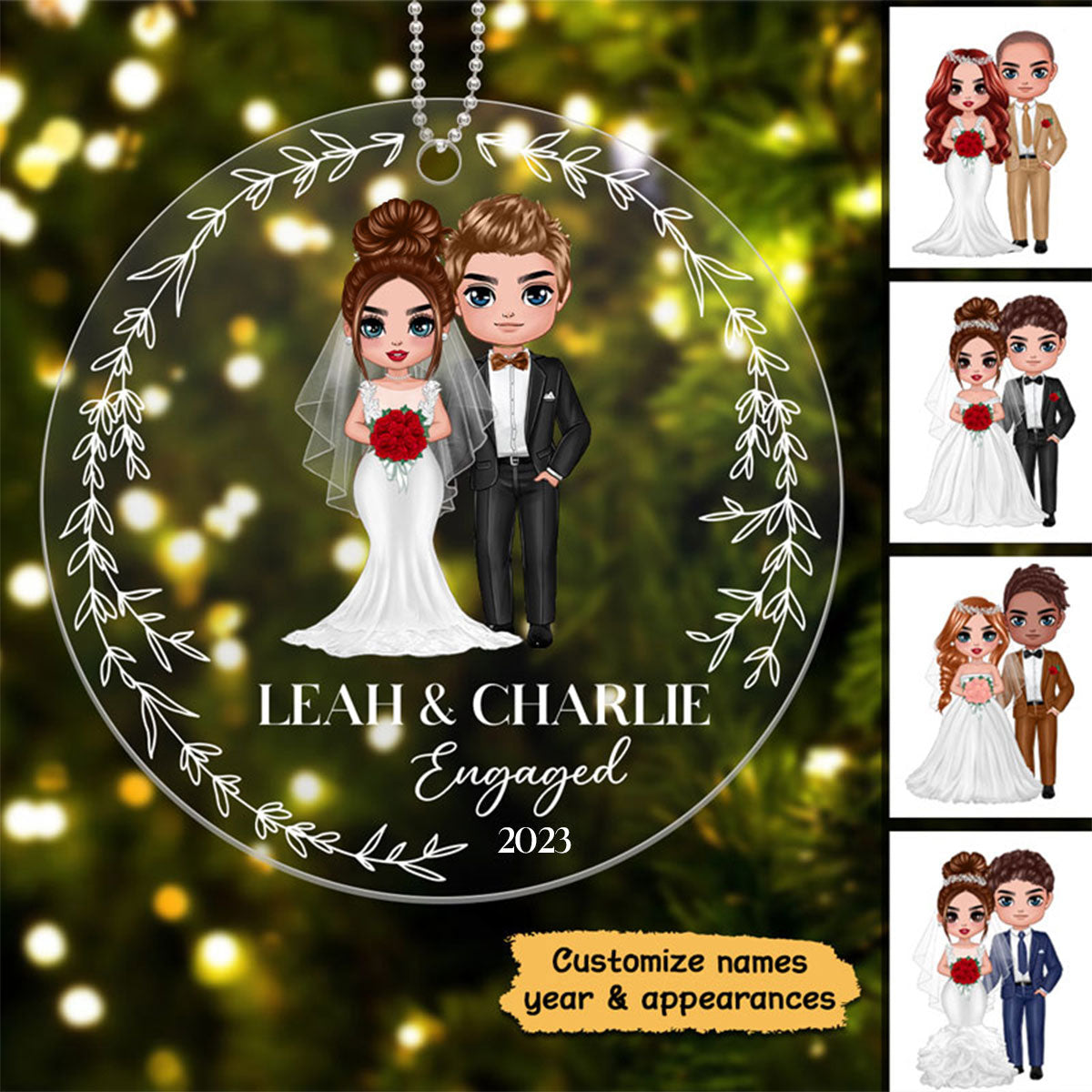 First Christmas Doll Couple Bride Groom Engagement Gift Wedding Gift Personalized Acrylic Ornament