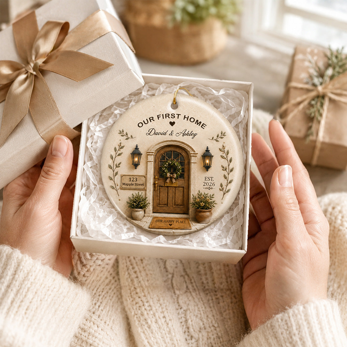 Our First Home 2D Flat - Personalized Ceramic Ornament - Christmas Gift, New Home Ornament