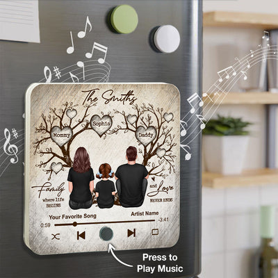 Family Heart Tree Sitting Personalized Music Fridge Magnet, Home Decoration, Anniversary Gift For Family, Gift For Husband, Wife