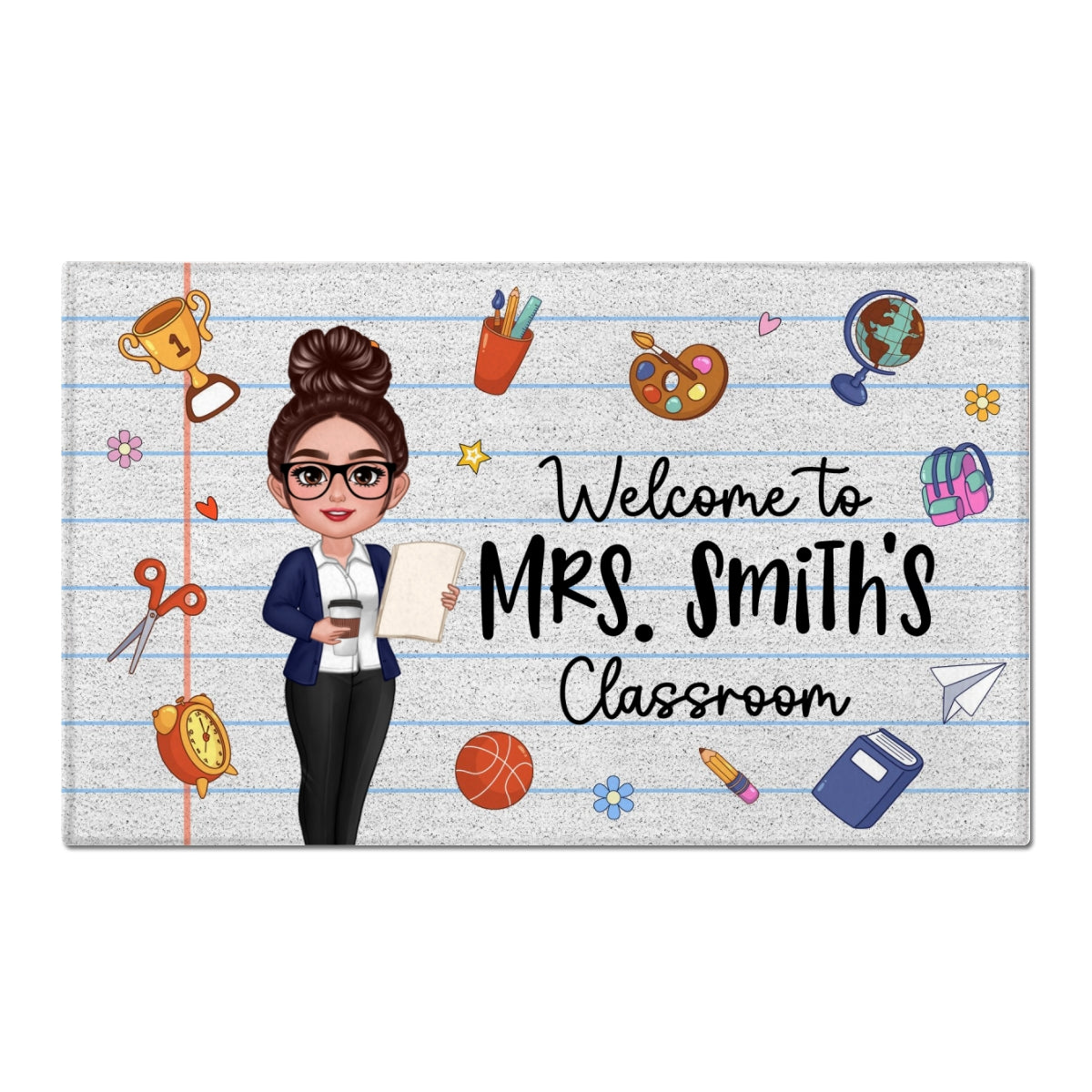 Teacher Notebook Pattern And Things Welcome To Classroom Personalized Doormat