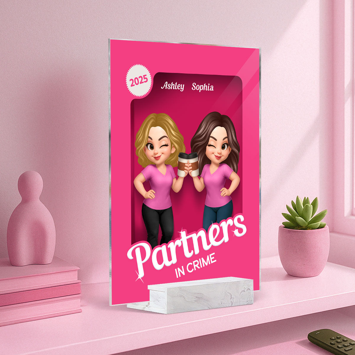 Besties Sisters 3D Effect Pink Toy Box Personalized Acrylic Plaque, Gift for Besties, Best Friends
