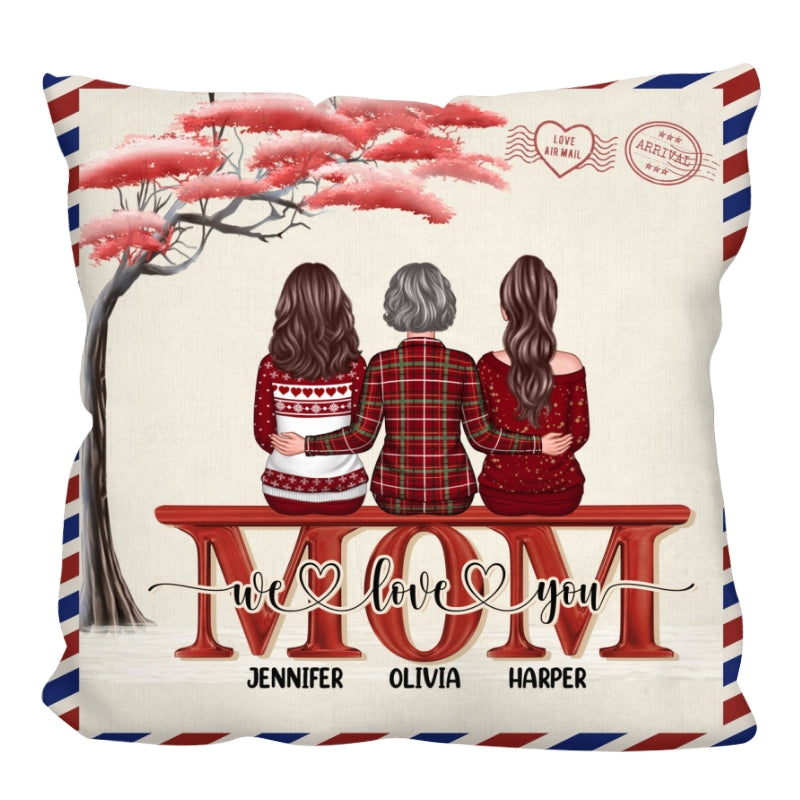 Mom We Love You Mother Daughter Back View Envelope Red Tree Personalized Pillow (Insert Included)