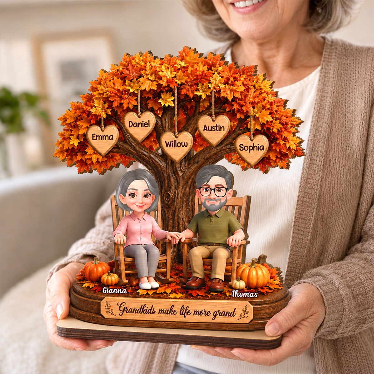 Grandkids Make Life More Grand 2D Flat - Personalized Wooden Plaque - Fall Season Gift For Grandparents