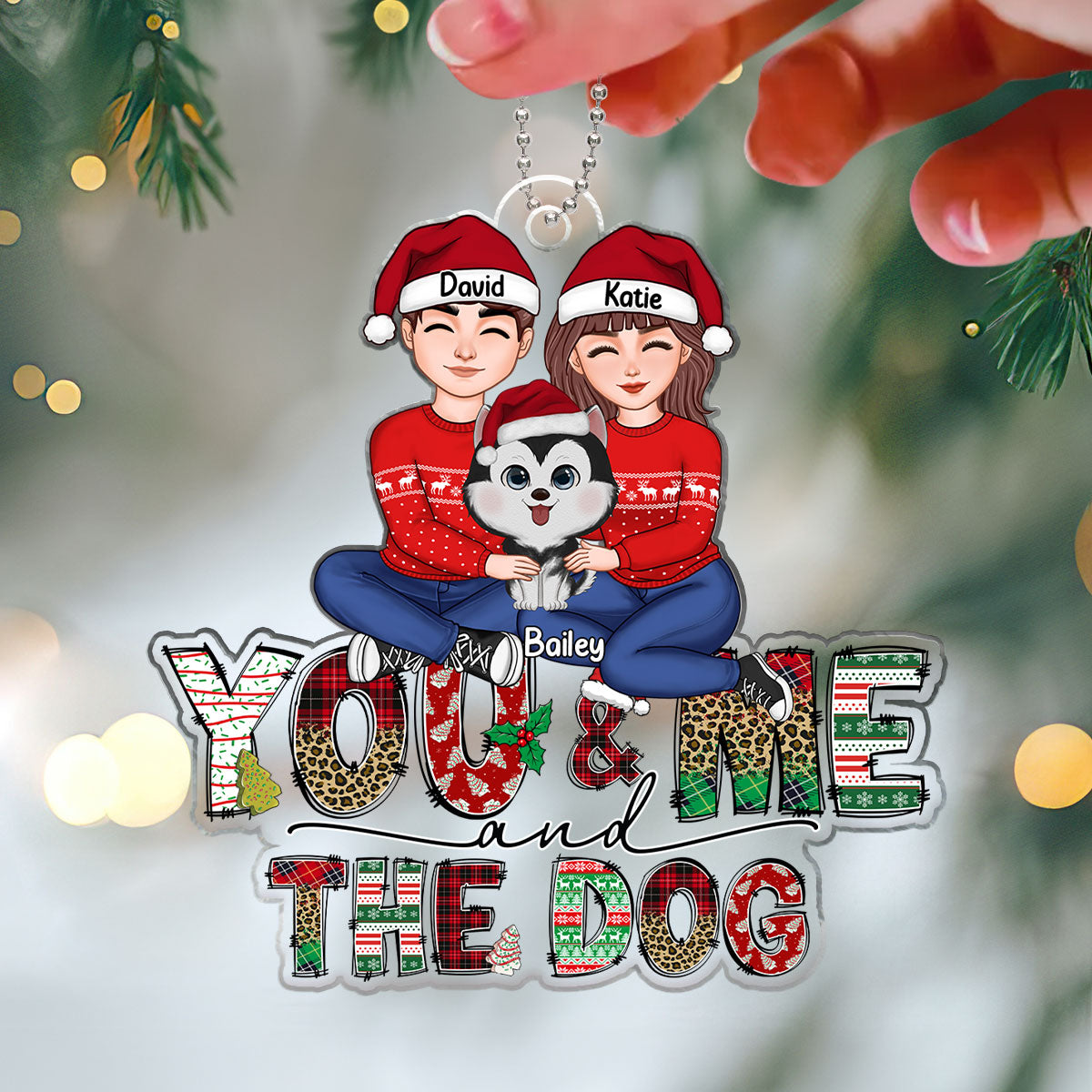 Couple And The Dog Doodle Letter Personalized Acrylic Ornament