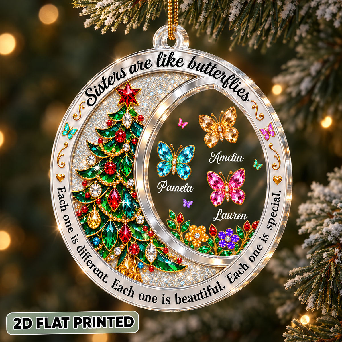 Sisters Are Like Butterflies - Personalized Acrylic Ornament - Christmas Gift for Sisters