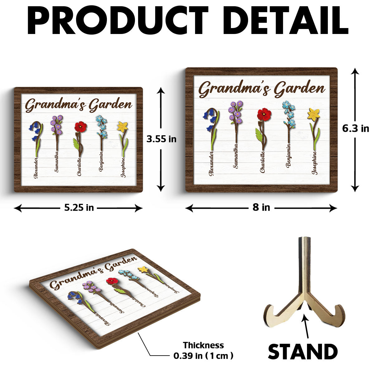 Grandma Mom Birth Month Flowers Simple Personalized 2-layer Wooden Plaque