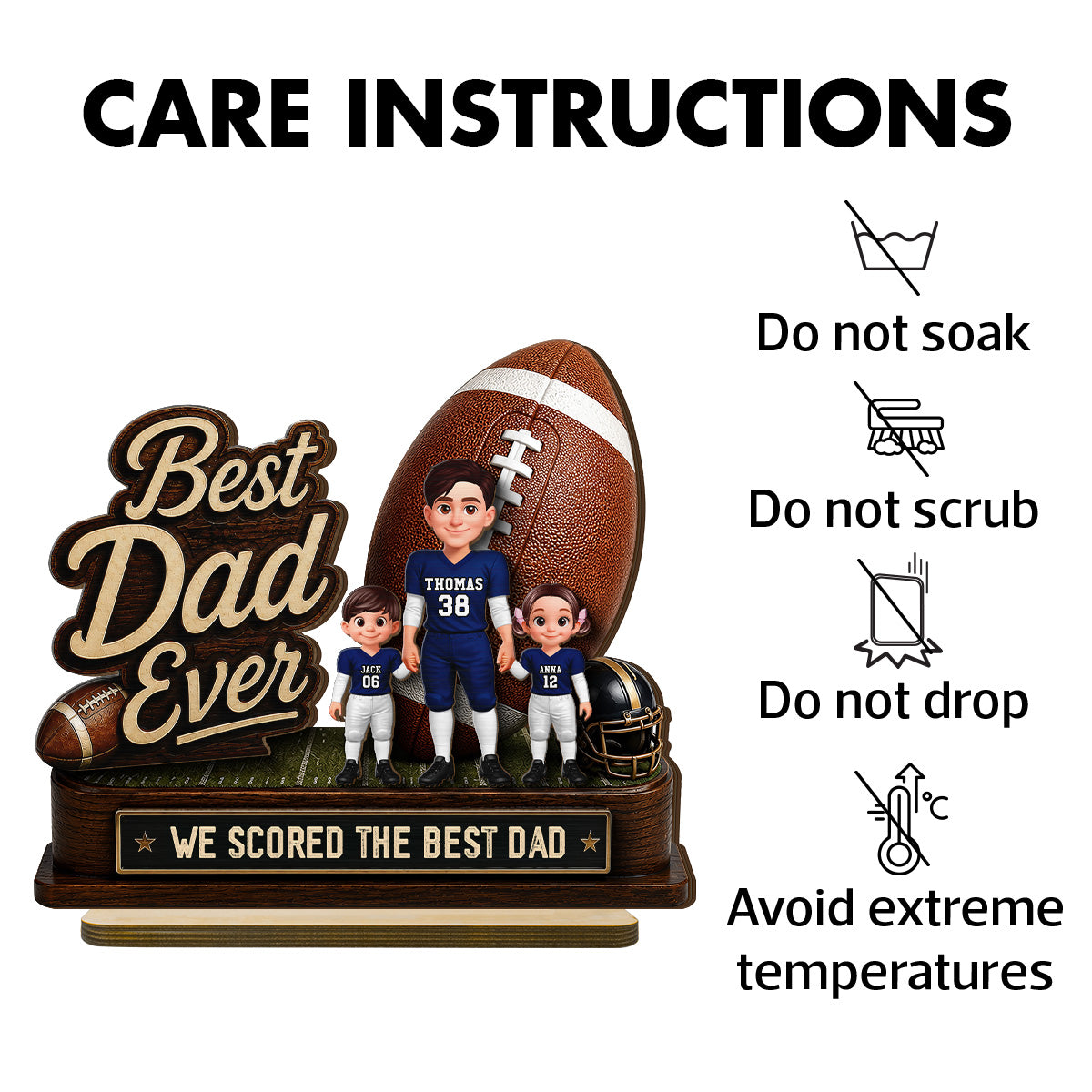 We Scored The Best Dad American Football Dad & Kids - Personalized 2-Layered Wooden Plaque - Father's Day Gift For American Football Dad