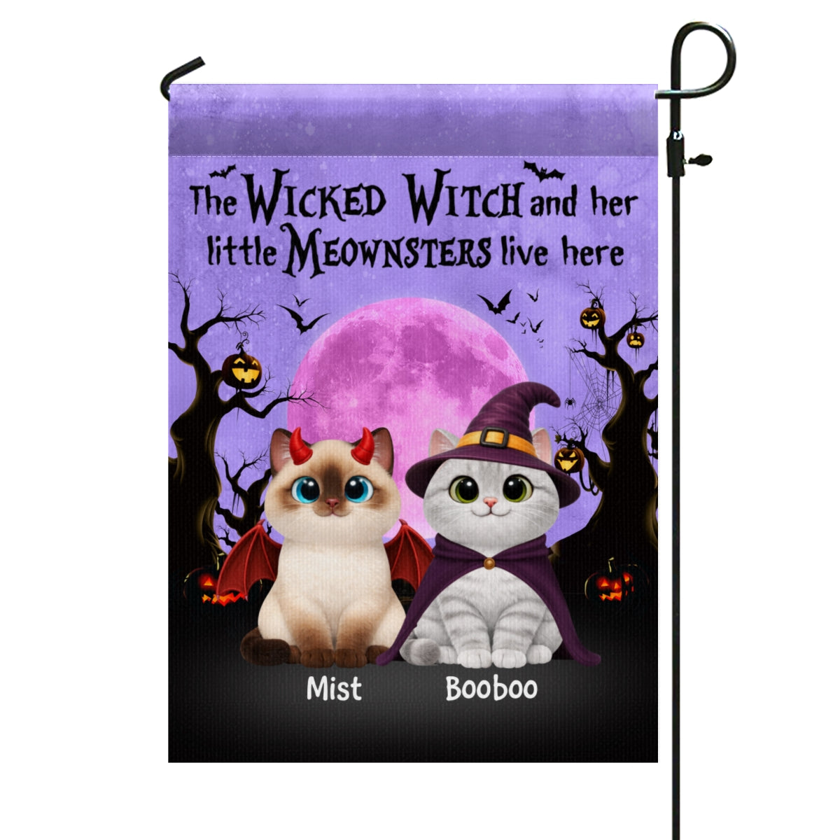 Halloween Theme The Wicked Witch And Her Meownsters Cats Live Here - Personalized Garden Flag - Halloween Decor For Cat Lovers