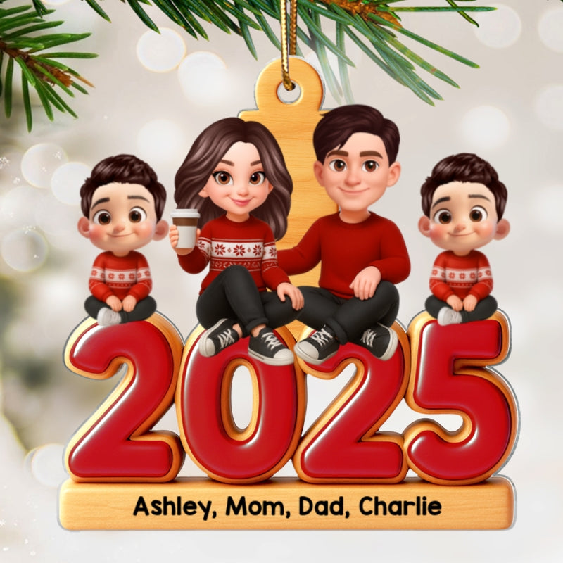 Family Sitting 2025 Personalized Acrylic Ornament, Christmas Decor for Family