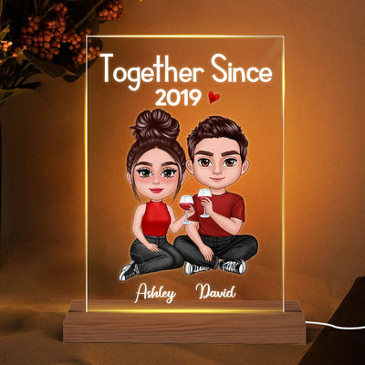 Doll Couple Sitting Together Personalized Acrylic LED Night Light