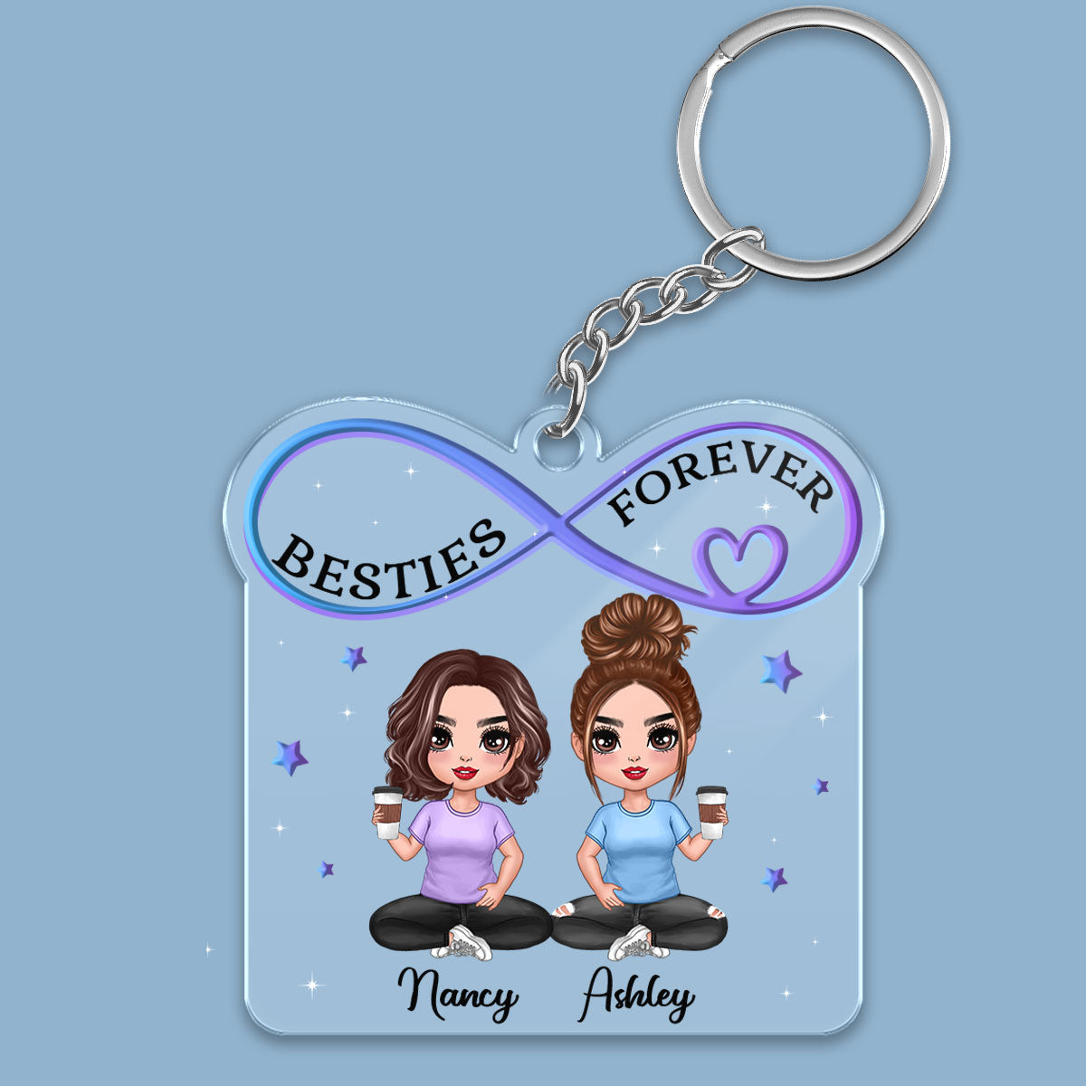 Infinity Besties Sisters Forever Doll Girls Sitting Personalized Acrylic Keychain