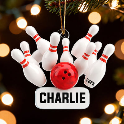 Custom Name Bowling Strike - Personalized Acrylic Ornament - Christmas Gift for Bowler