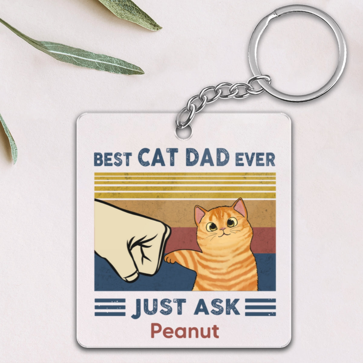 Best Cat Dad Mom Ever Fluffy Cat Punch Hand Personalized Acrylic Keychain