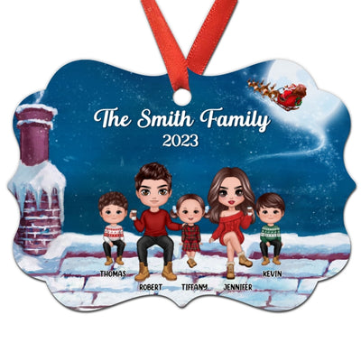 Doll Family Sitting On Rooftop Personalized Christmas Ornament