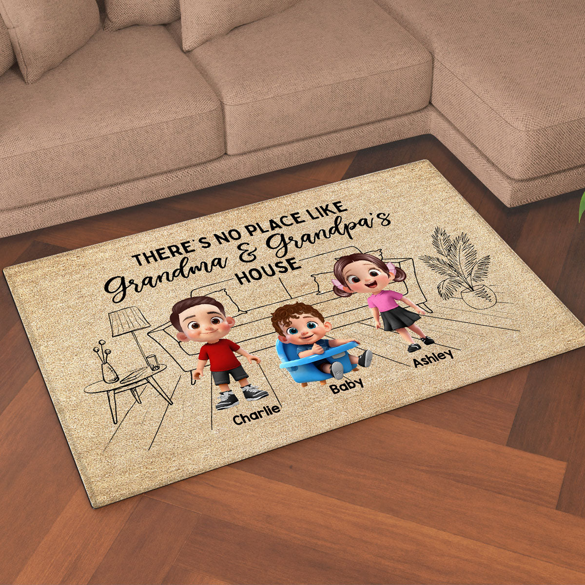 There's No Place Like Grandma Grandpa House Outline Background Personalized Doormat