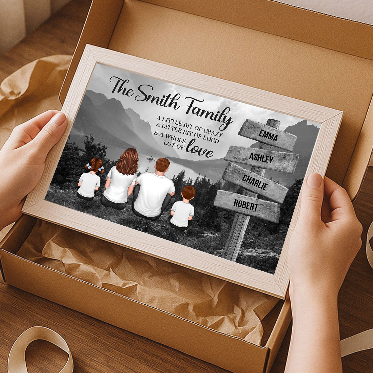 Mountain Range Landscape Family Sitting Back View Personalized Poster