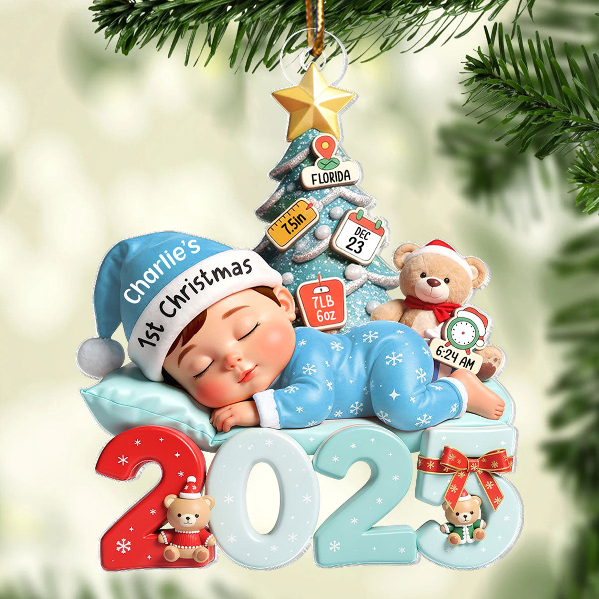 Cute Baby Sleeping 2025 - Personalized Acrylic Ornament - Custom New Born Boy Girl Ornament
