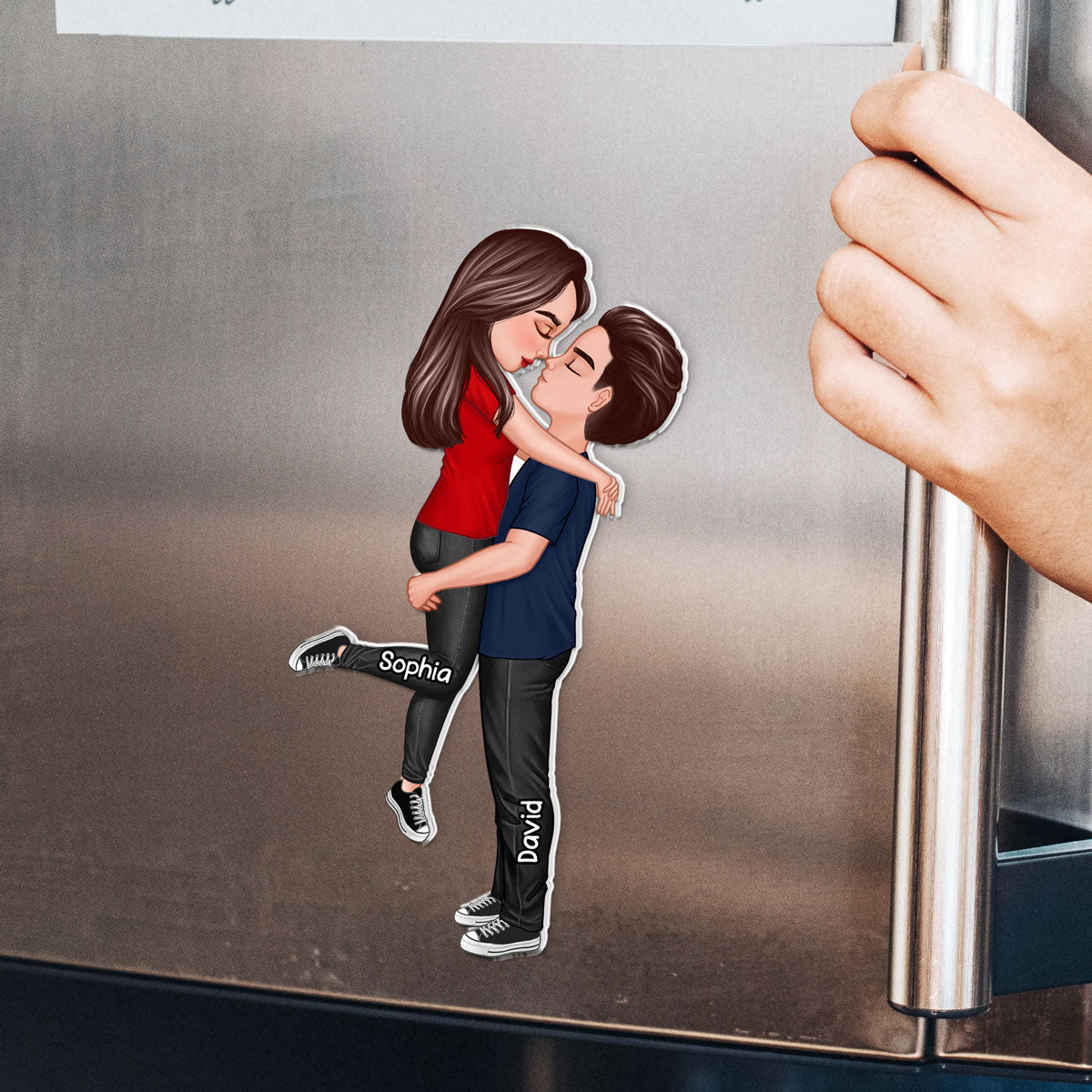 Couple Hugging Kissing Personalized Acrylic Fridge Magnet, Heartfelt Gift For Couple, For Him, For Her, Boyfriend, Girlfriend, Husband, Wife