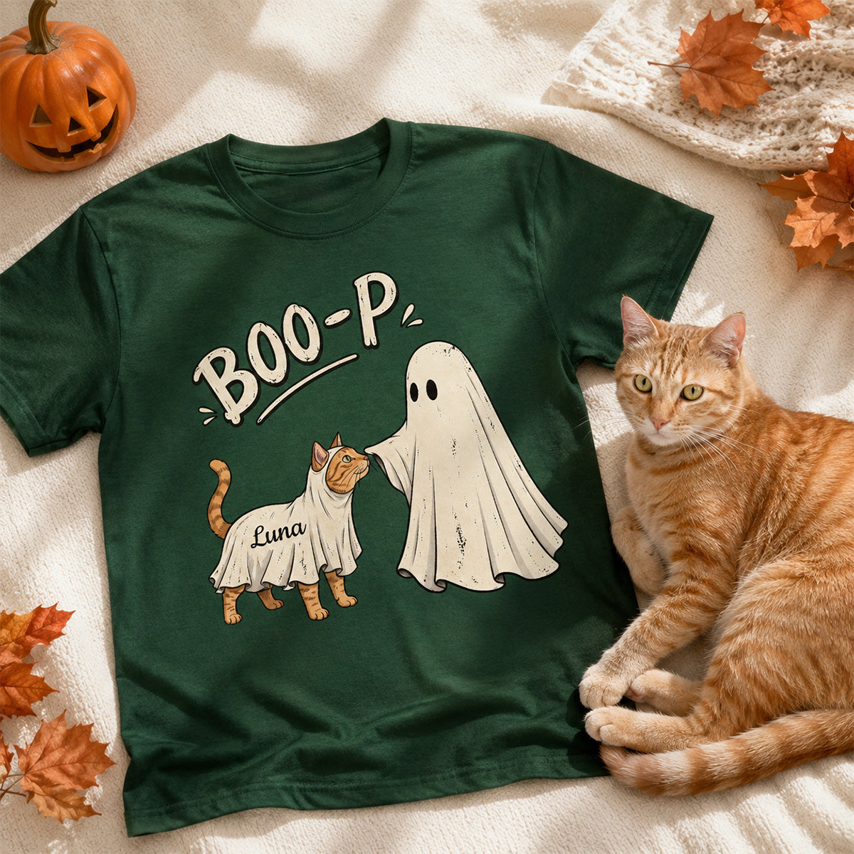 Funny Boo-p Ghost Pet Portrait From Your Pet Photo - Personalized Shirt - Halloween Gift For Dog Cat Lovers