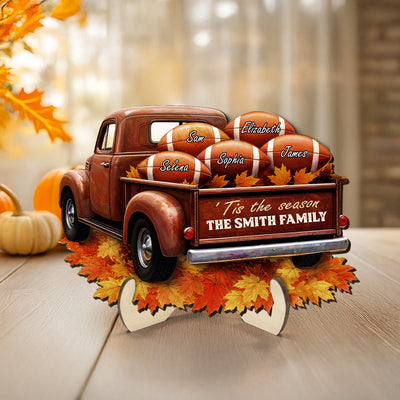 American Football Fall Vibe 'Tis The Season Family Personalized 2-Layer Wooden Plaque| Cozy Fall Home, Tier Tray, Table Decoration