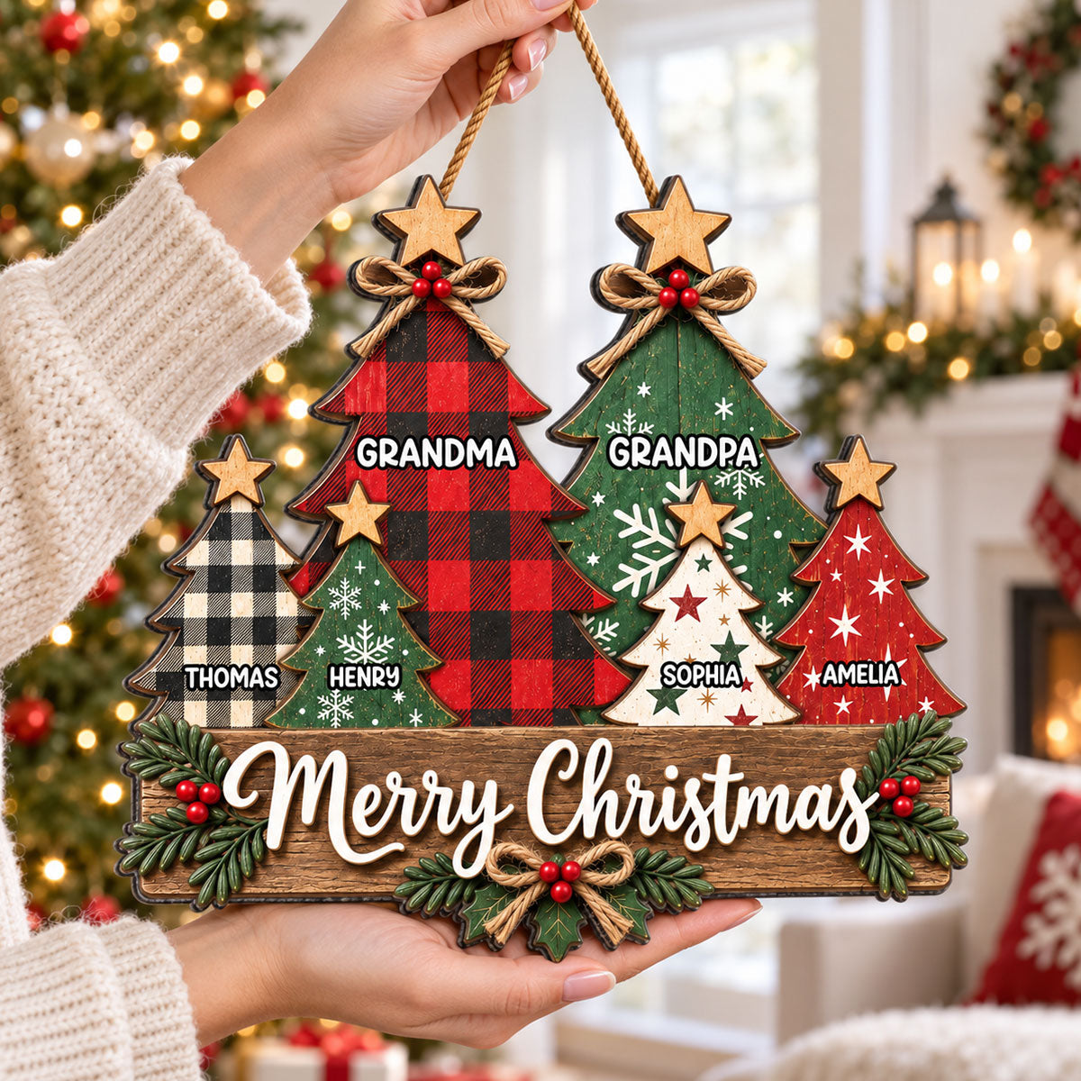 Rustic Grandparents Grandkids Christmas Tree - Personalized Wood Sign - Christmas Decor For Grandma, Grandpa
