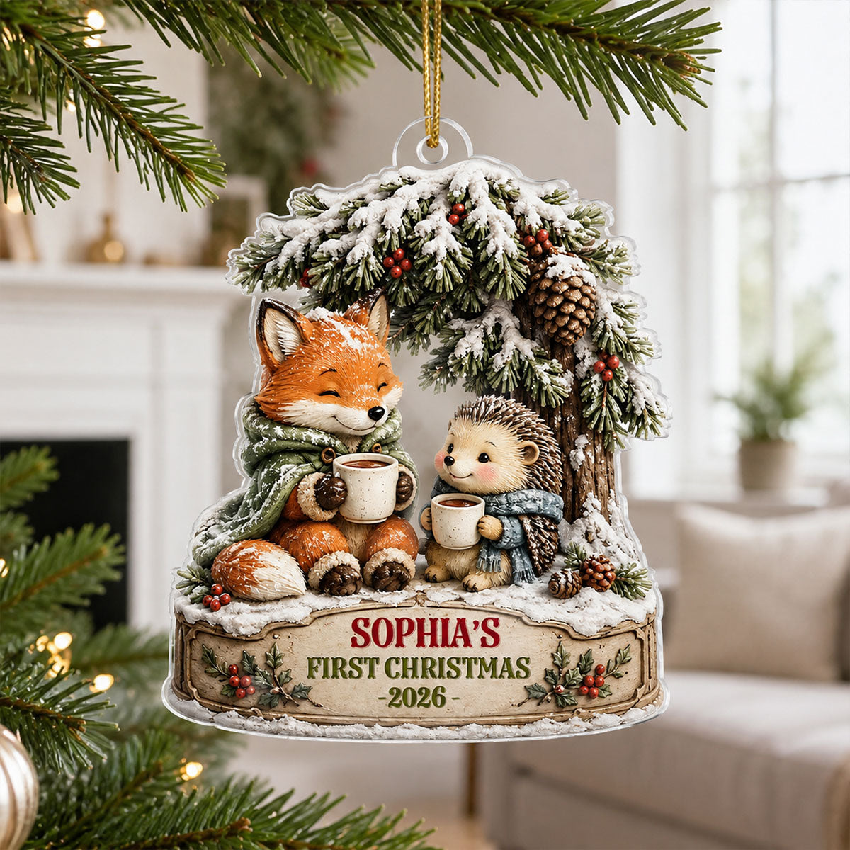 Winter Woodland Baby's First Christmas - Personalized Acrylic Ornament - Christmas Gift for New Mom, New Dad, Newborn