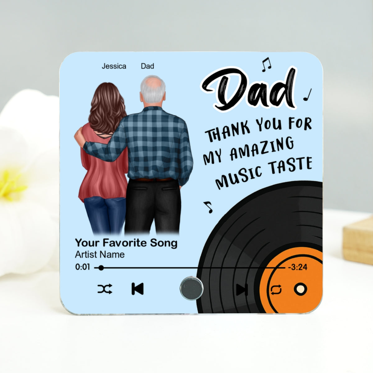 Dad Thank You For My Amazing Music Taste Custom Dad's Favorite Song Personalized Music Fridge Magnet