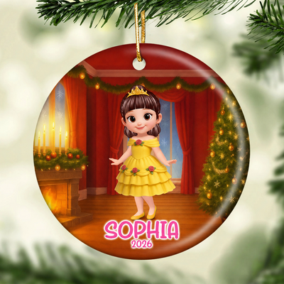 Little Princess Personalized Circle Ceramic Ornament, Christmas Gift for Daughters, Granddaughters