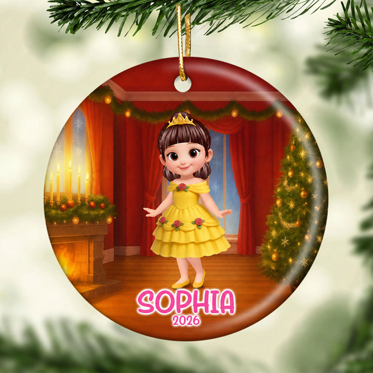 Little Princess Personalized Circle Ceramic Ornament, Christmas Gift for Daughters, Granddaughters