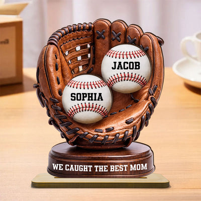 We Caught The Best Mom Baseball Glove - Personalized 2-Layered Wooden Plaque - Mother's Day Gift for Mom, Wife