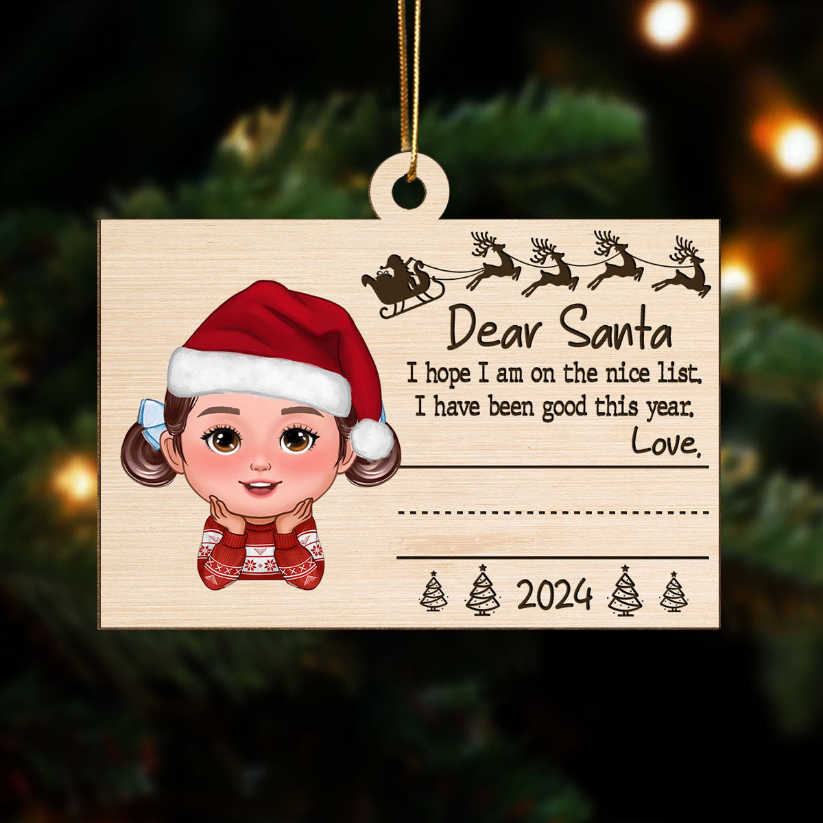 Dear Santa From Kid Christmas Personalized Wooden Ornament, Child's Handwriting, Sign Your Own Name