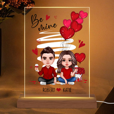 Be Mine Doll Couple Sitting Realistic Personalized Plaque LED Night Light