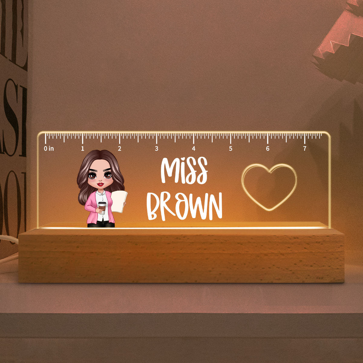 Doll Teacher Ruler Shape Personalized Acrylic LED Light