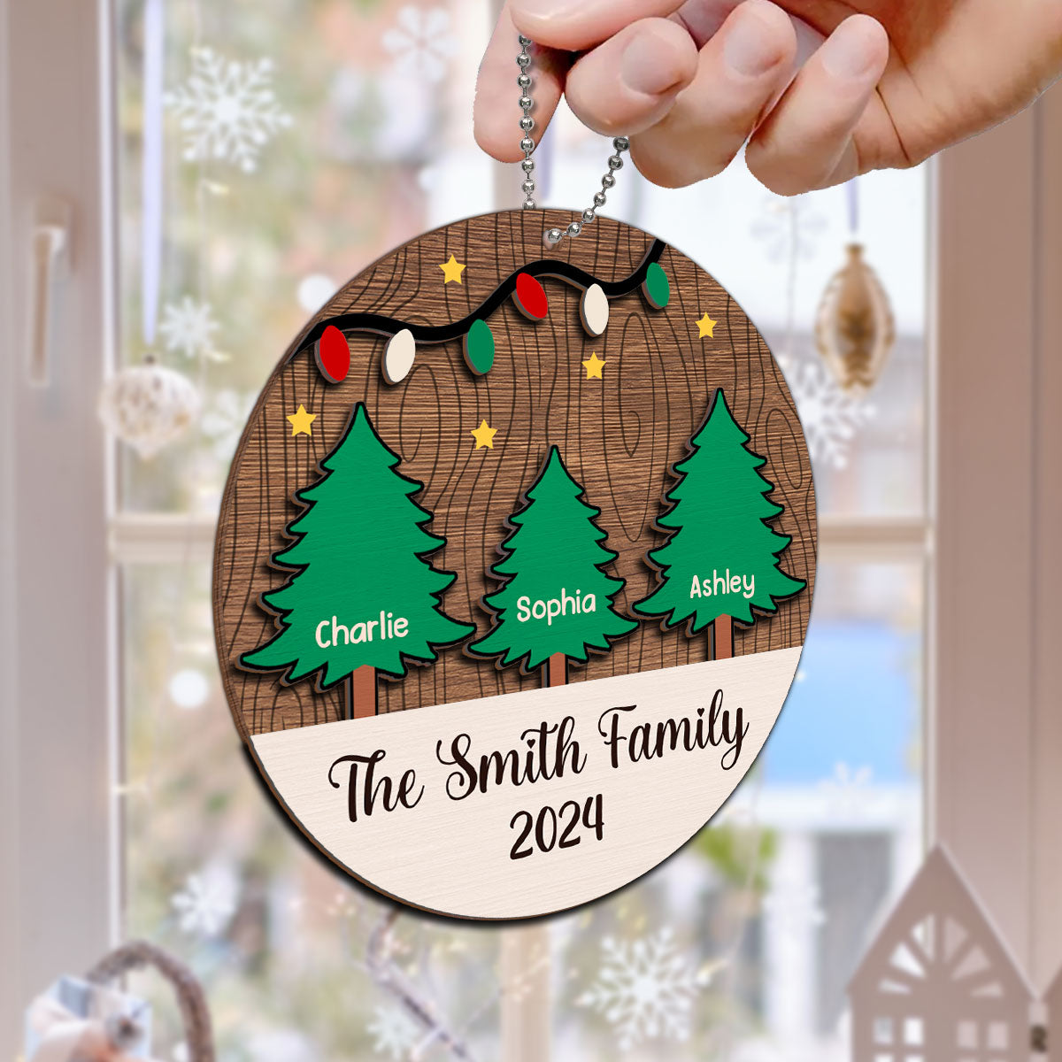 Christmas Tree Family Member Names Personalized 2-Layer Wooden Ornament