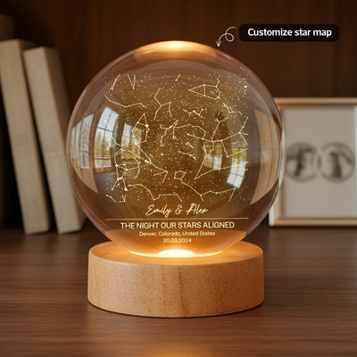 Eternal Love Custom Couple Anniversary Date Star Map - Personalized Crystal Ball LED Night Light - Valentine's Day Gift For Couple, For Her, For Him
