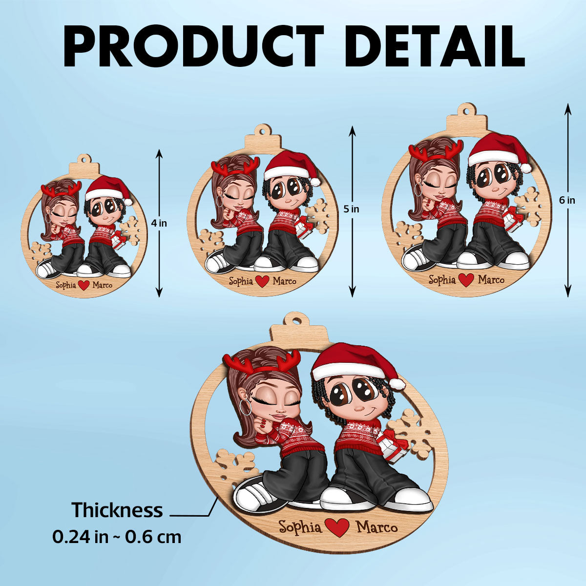 Christmas Y2K Couple Personalized 2-Layer Wooden Ornament