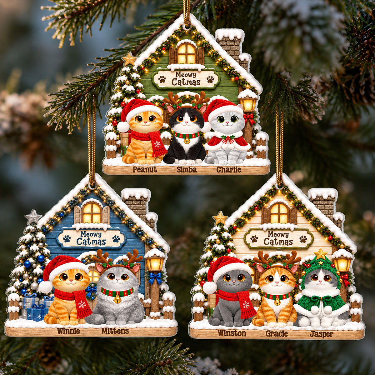 Meowy Catmas Christmas Cat House 2D Flat - Personalized Acrylic Ornament - Christmas Cat Lover Gift