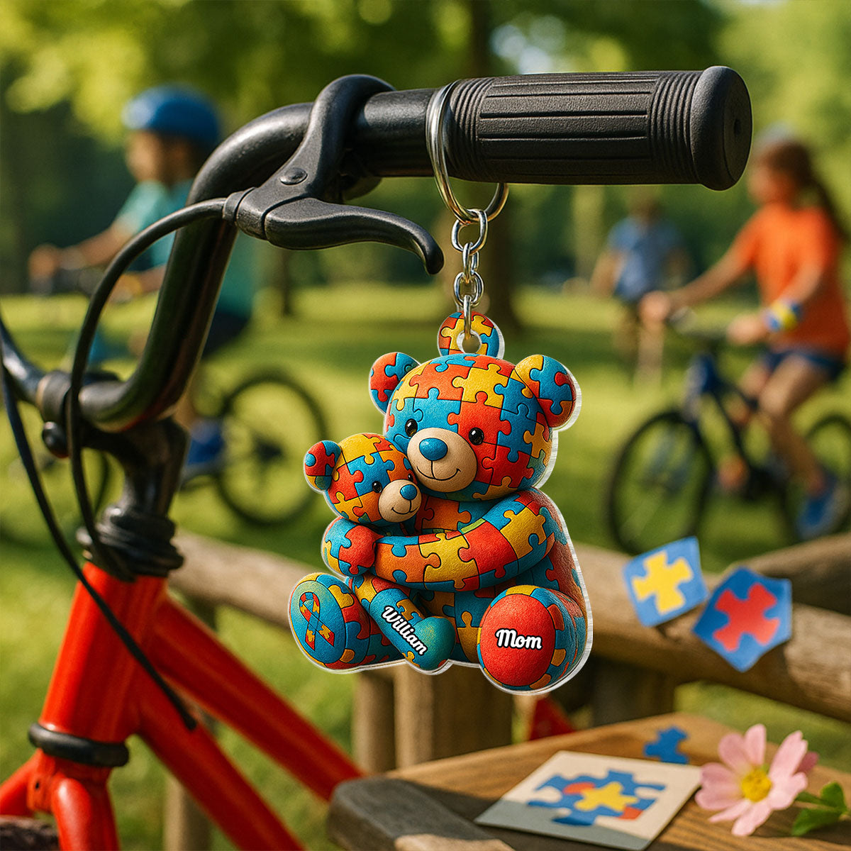 Autism Bear Mom & Kid Autism Awareness Personalized Acrylic Keychain