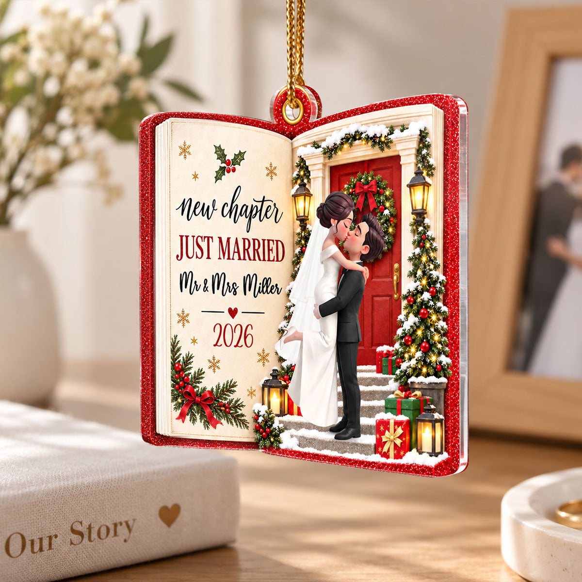 Just Married New Chapter New Memories 2D Flat - Personalized Acrylic Ornament - Christmas Tree Keepsake For Couple