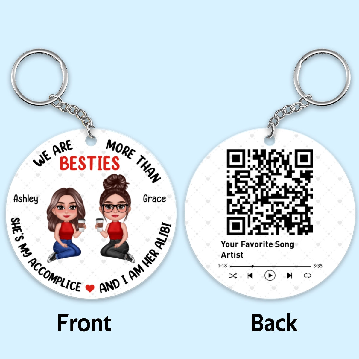 Pretty Doll We‘re More Than Besties Sisters Favorite Song Scannable QR Code Personalized Acrylic Keychain