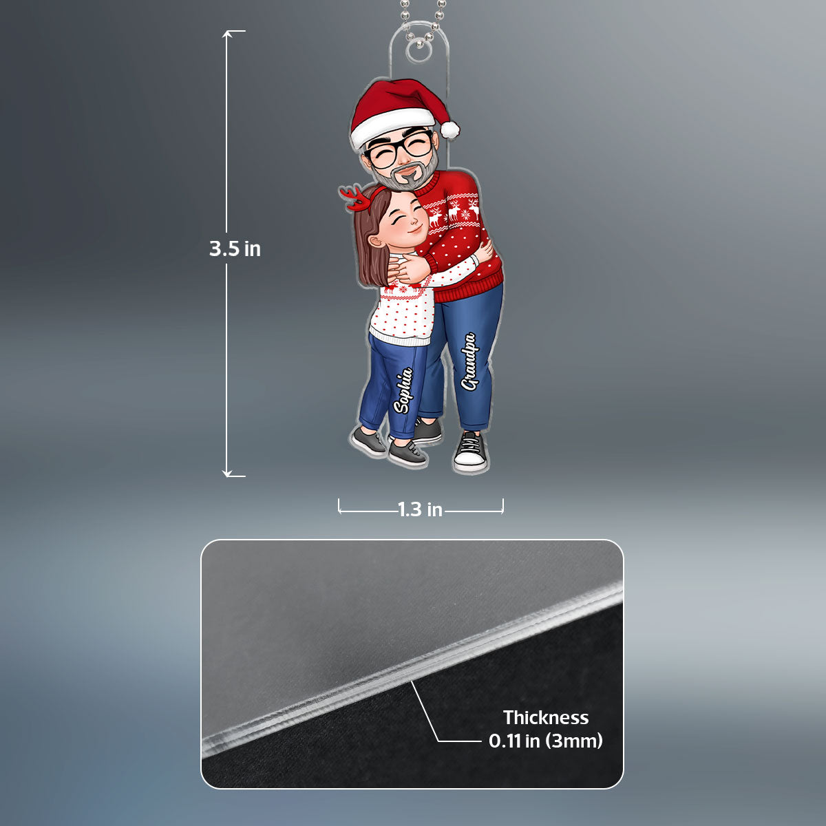 Grandpa & Grandkid Hugging Christmas Gift For Granddaughter Grandson Personalized Acrylic Ornament