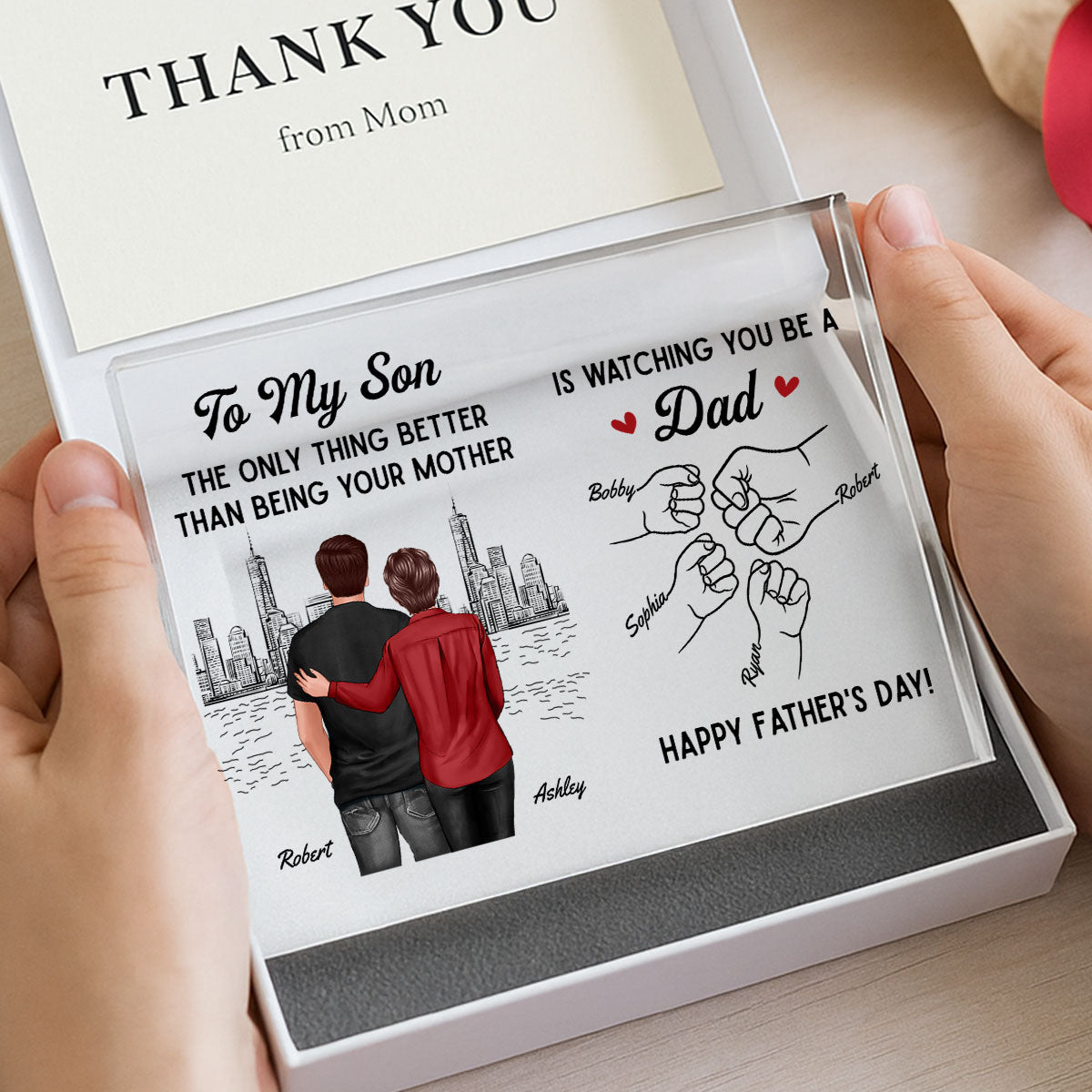 From Mom To Son Watching You Be A Dad Personalized Acrylic Block Plaque, Gift For Son